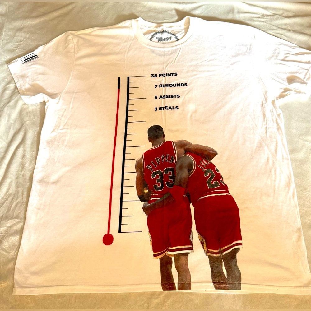 Served Fresh White Graphic T-Shirt with Basketball Print. Never Worn